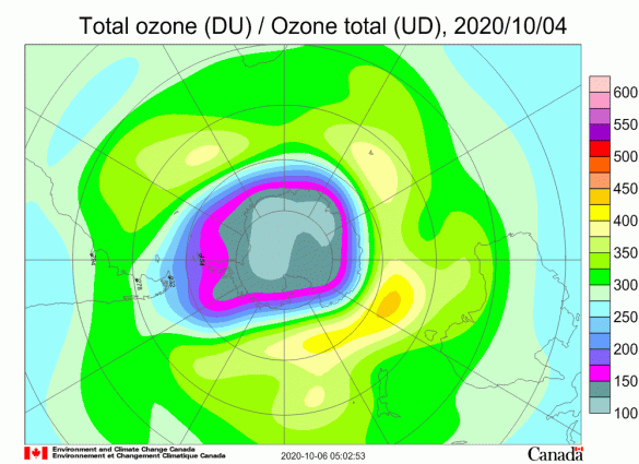El agujero de ozono antártico es muy extenso en 2020